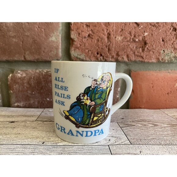 If all else fails Ask Grandpa Coffee Mug Vtg Cup Ceramic Rocking Chair Japan - Picture 1 of 6